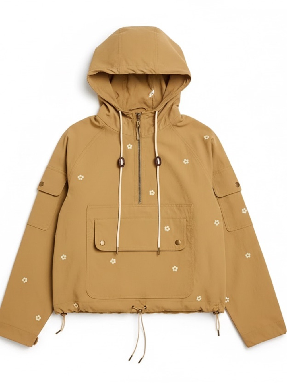 The Great Outdoors Khaki Hooded Anorak Pullover with Mini Floral Print